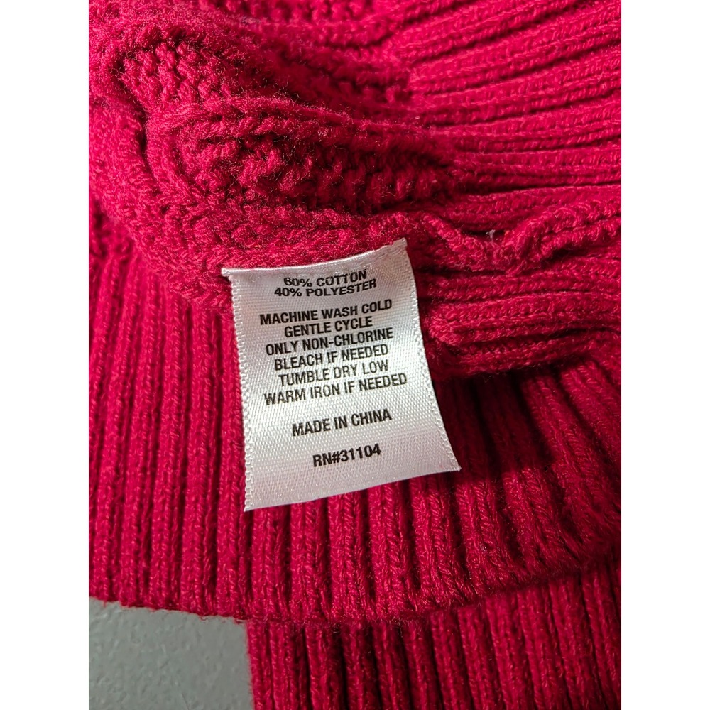 Chaps Women's 3X Red Fair Isle Cable Knit Sweater Crewneck Pink Navy White - Picture 5 of 5
